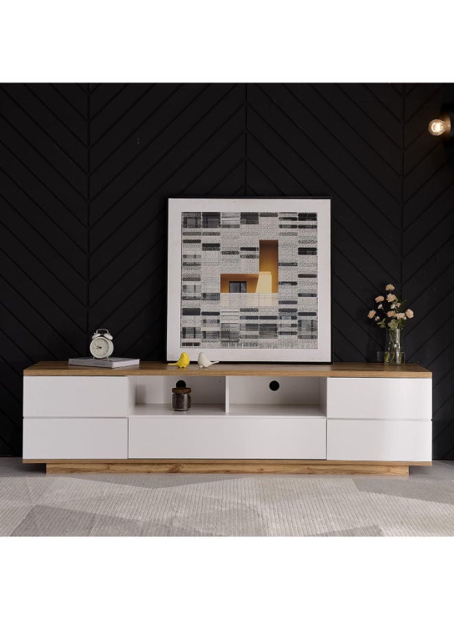 Merax White Wood TV Stand – Spacious Entertainment Center with Open Shelves & Cabinets for 80” TVs - Image 2