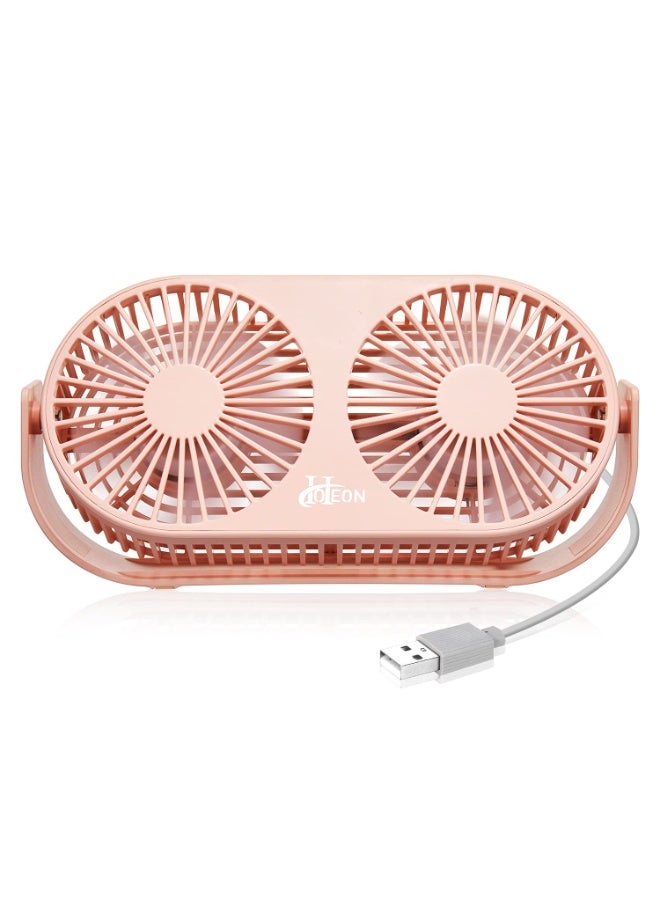 Hoteon Small Table Fan for Home, Portable USB Fan for Office, Double Fan with Dual Modes, 360° Vertical Rotation, 3 Speeds, Strong Wind Desk Fan, Quiet Operation, Gray - Image 1