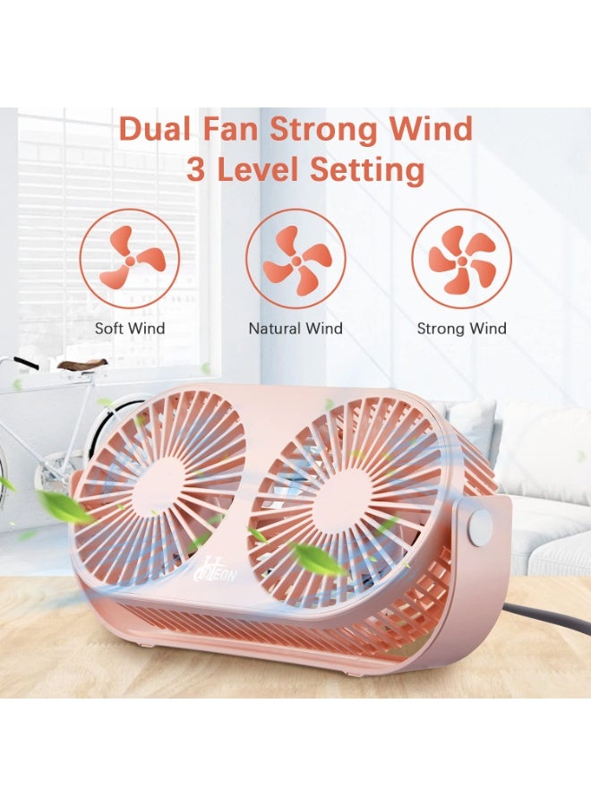 Hoteon Small Table Fan for Home, Portable USB Fan for Office, Double Fan with Dual Modes, 360° Vertical Rotation, 3 Speeds, Strong Wind Desk Fan, Quiet Operation, Gray - Image 4