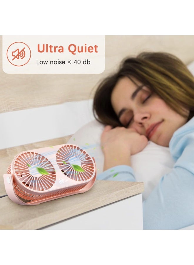 Hoteon Small Table Fan for Home, Portable USB Fan for Office, Double Fan with Dual Modes, 360° Vertical Rotation, 3 Speeds, Strong Wind Desk Fan, Quiet Operation, Gray - Image 2