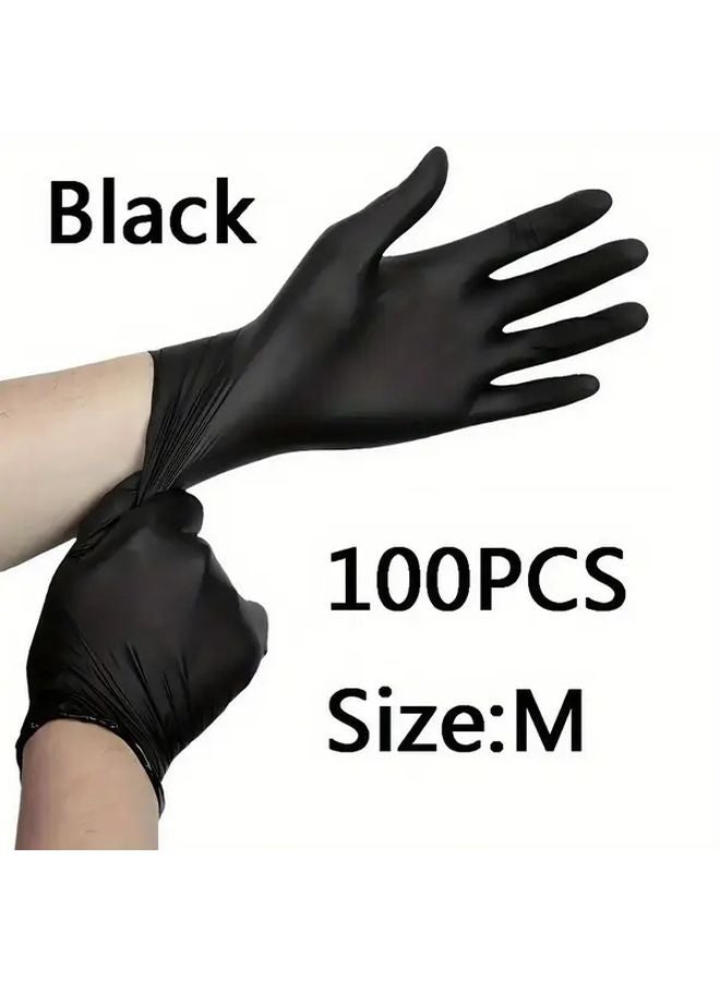 100pcs Black Disposable Nitrile Gloves M Size Durable Household Cleaning Tattoo Hair Dye - Image 1