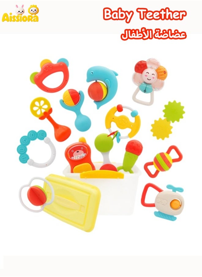 Aissiora Baby Teethers Baby teething set Teether rattle toy Baby rattle toys Relieves your baby's teething discomfort Grip training Toys for early education for babies  - Image 1