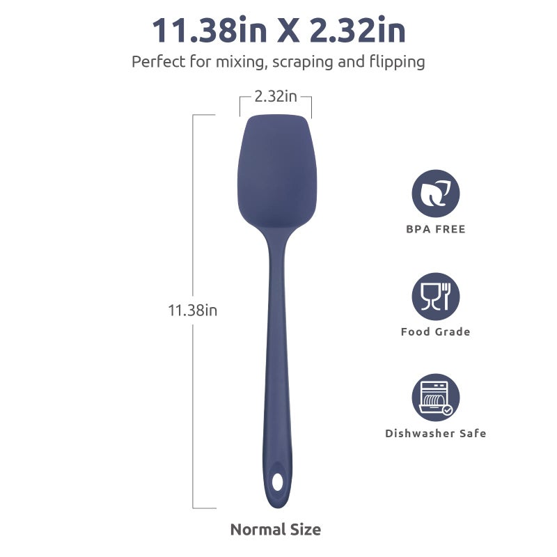 U-Taste Heat Resistant Silicone Spoon Spatula: U-Taste 600ÂºF High Heat Flexible 11.38in Silicon Mixing Stirring Cooking Scraping Baking Bowl Scraper Seamless Spreader for Nonstick Cookware (Midnight Blue) - Image 2