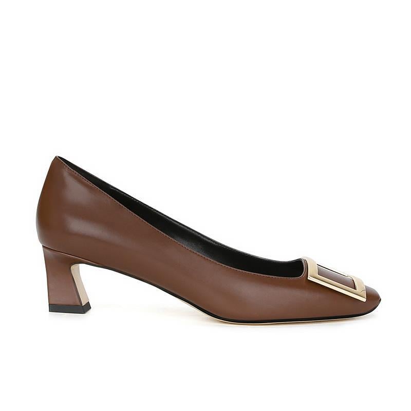 Grape Mom Studiolee Danish Girl ~ Classic Square Buckle Low-Cut Low Heel Flat Commuter Shoes High Heels - Image 1