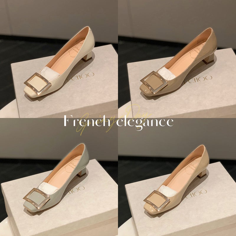 Grape Mom Studiolee Danish Girl ~ Classic Square Buckle Low-Cut Low Heel Flat Commuter Shoes High Heels - Image 4