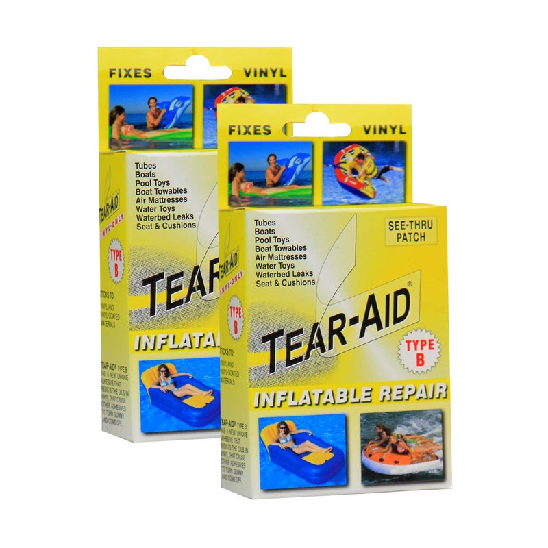 TEAR-AID Inflatable Repair Kit, Type B Clear Patch Kit for Vinyl and Vinyl-Coated Materials, Use for Inflatable Bounce House, Boat, Waterslide, Air Matress & More, Yellow Box, 2 Pack - Image 1