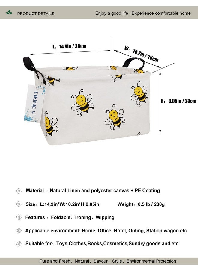 ONOEV Rectangular Folding Laundry Basket, waterproof Canvas Basket,gift basket,Suitable for children's room,Office,Clothes,Toys Storage(Bee) - Image 2