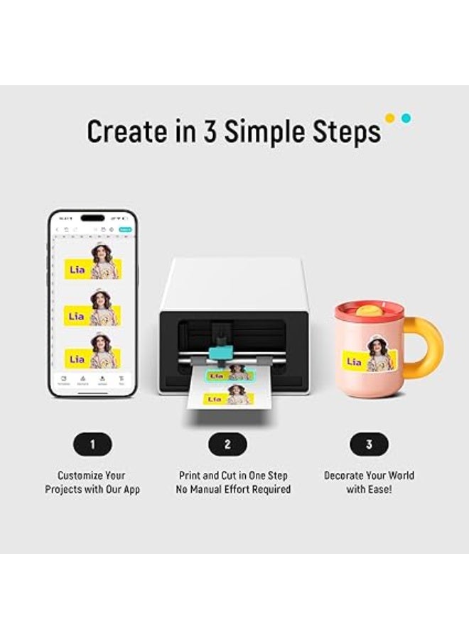 Liene PixCut S1 Color Sticker Printer & Cutting Machine - All-in-One Sticker Maker for DIY Crafts, Custom Labels & Gifts. Thermal Dye-Sublimation Photo Printer, 300 DPI, Precise AI Auto-Cutting - Image 2