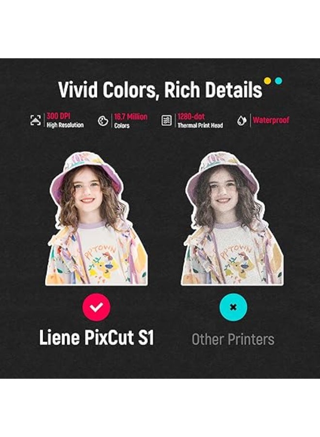 Liene PixCut S1 Color Sticker Printer & Cutting Machine - All-in-One Sticker Maker for DIY Crafts, Custom Labels & Gifts. Thermal Dye-Sublimation Photo Printer, 300 DPI, Precise AI Auto-Cutting - Image 4