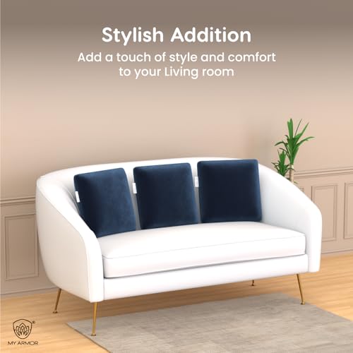 MY ARMOR Memory Foam Square Cushion for Car, Sofa/Diwan, Bed, Chair & Decoration | Highly Durable, Hypoallergenic | Velvet Cover | Navy Blue, Pack of 2 [12"x 12" x 4"] - Image 5