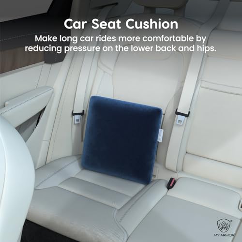 MY ARMOR Memory Foam Square Cushion for Car, Sofa/Diwan, Bed, Chair & Decoration | Highly Durable, Hypoallergenic | Velvet Cover | Navy Blue, Pack of 2 [12"x 12" x 4"] - Image 3