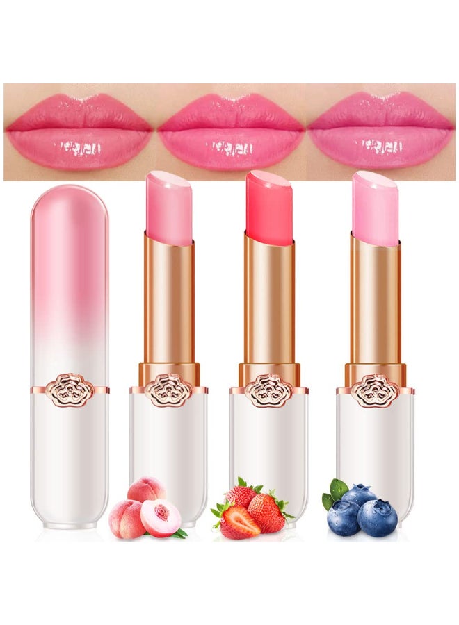 evpct 3Pcs Magic Color Changing Lipstick Long Lasting Waterproof 24 Hours Original for Women Peach Strawberry Blueberry Pink PH Mood Permanent Color Changing Lipstick Lip Balm Gloss labial magico - Image 2