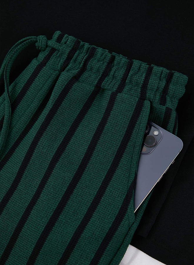 trendyol BlackGreen Regular Fit Striped Textured Knitted Pajama Set - Image 2
