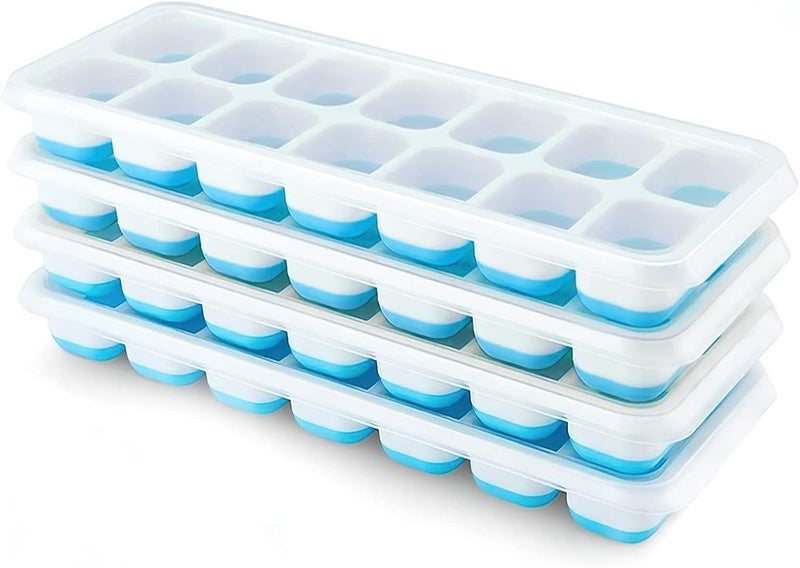 Airabc Stain resistant Ice Cube Tray, Pack of 4 Silicone Ice Cube Trays with Lid, Space-Saving and Stackable, LFGB Certified and BPA Free Square Ice Cube Trays Easy to Remove Light precision processed material - Image 1