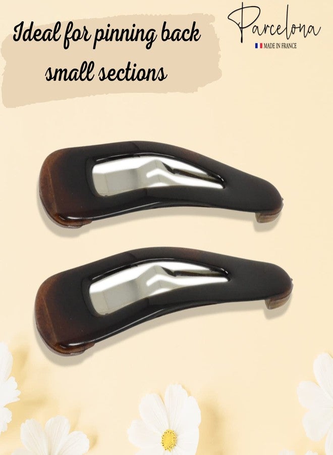 Parcelona French Clic Clac 2 1/4" Celluloid No Slip Grip Snap Hair Clips for Women (Tortoise Shell Brown) - Image 3