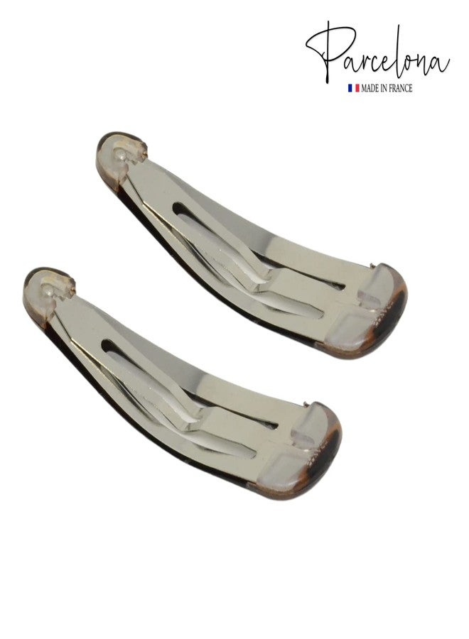Parcelona French Clic Clac 2 1/4" Celluloid No Slip Grip Snap Hair Clips for Women (Tortoise Shell Brown) - Image 4