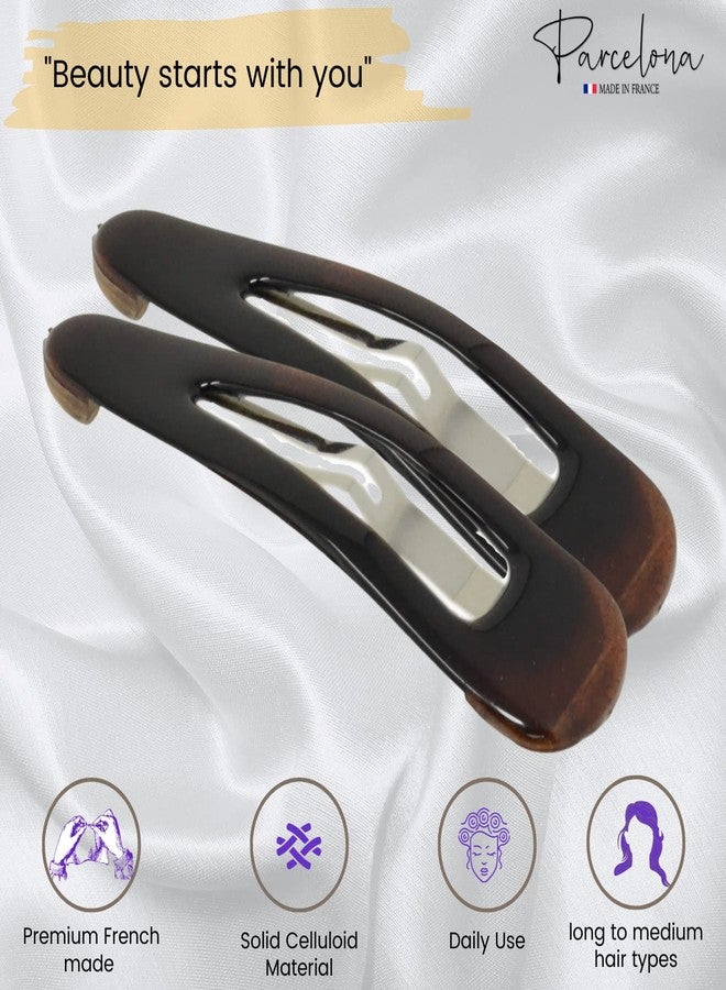 Parcelona French Clic Clac 2 1/4" Celluloid No Slip Grip Snap Hair Clips for Women (Tortoise Shell Brown) - Image 2