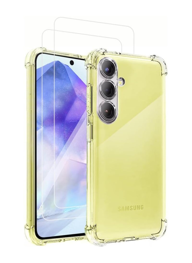 Denx 2 in 1 Case for Samsung Galaxy A55 5G, with  Screen Protector, Tempered Glass Film, Shockproof Bumper Phone Protective Cover Clear Back (Clear)  - Image 4