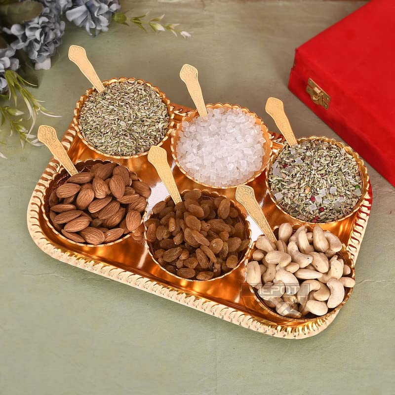 Piepot Solid German Silver Bowl Set | Flower Design | 6 Bowl, 6 Spoons,1Tray | Gold-Silver Plated | Decorative Bowl and Spoon Set | Ideal for Diwali, Wedding & Corporate Gifting - Image 2