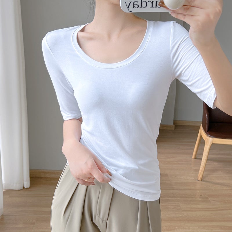 Show Shirt Source Factory Modal Short-Sleeved T-Shirt Women's Inner Round Neck Five-Quarter Sleeve Summer New Bottoming Top - Image 4