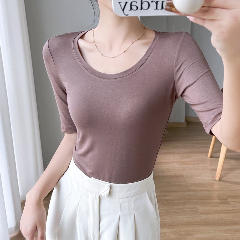 Show Shirt Source Factory Modal Short-Sleeved T-Shirt Women's Inner Round Neck Five-Quarter Sleeve Summer New Bottoming Top - Image 3