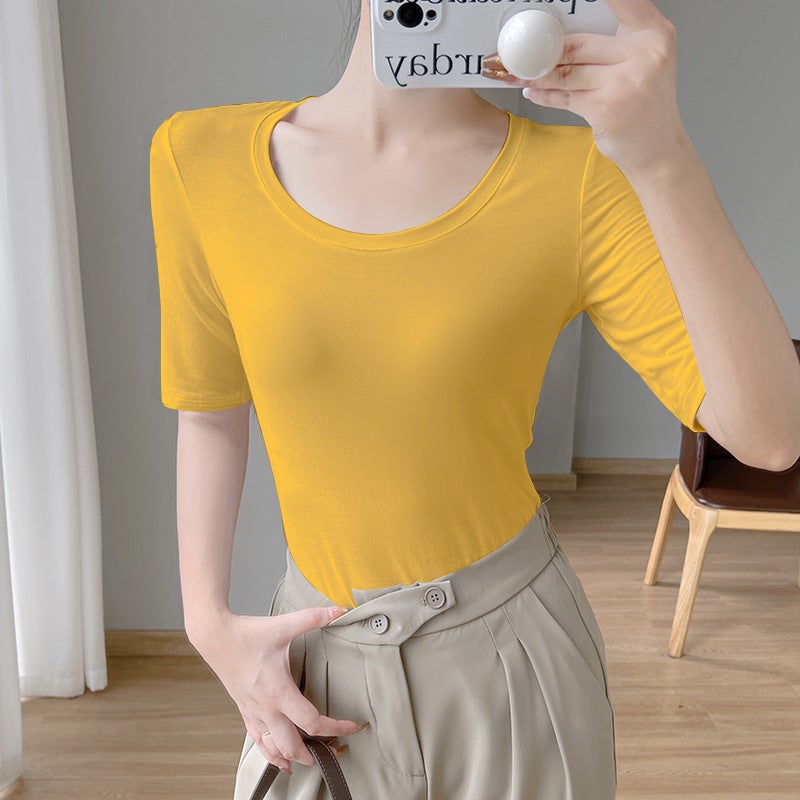 Show Shirt Source Factory Modal Short-Sleeved T-Shirt Women's Inner Round Neck Five-Quarter Sleeve Summer New Bottoming Top - Image 1