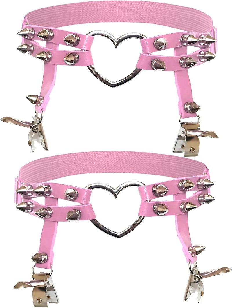 Adove Women Adjustable Leather Thigh Garter, Heart Shaped Leg Garter with Clips punk goth Garters for thigh high socks - Image 1