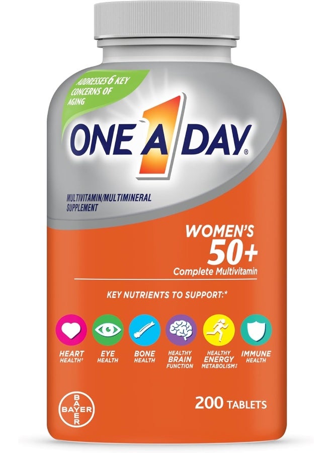 ONE A DAY فيتامينات متعددة للنساء 50+ من ون أ داي، مكمل مع فيتامينات A، C، E، B1، B2، B6، B12، فيتامين D وكالسيوم، 200 حبة - Image 1