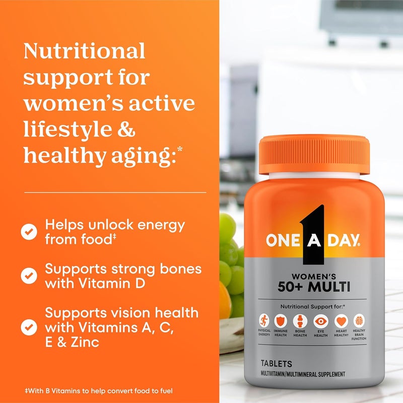 ONE A DAY فيتامينات متعددة للنساء 50+ من ون أ داي، مكمل مع فيتامينات A، C، E، B1، B2، B6، B12، فيتامين D وكالسيوم، 200 حبة - Image 4
