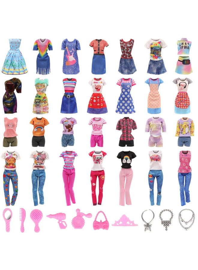 Barwa BARWA 18 Pack Doll Clothes and Accessories Including 4 Fashion Dresses 4 Sets Casual Outfits Tops and Trousers, Shorts 10 Bag Crown Necklace for 11.5 inch Girl Dolls…  - Image 1