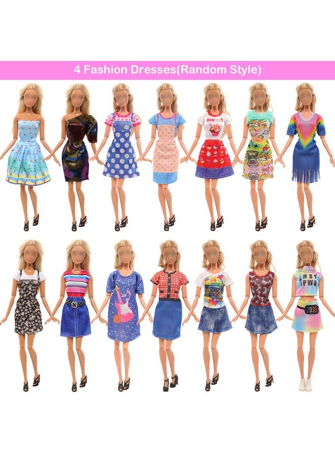 Barwa BARWA 18 Pack Doll Clothes and Accessories Including 4 Fashion Dresses 4 Sets Casual Outfits Tops and Trousers, Shorts 10 Bag Crown Necklace for 11.5 inch Girl Dolls…  - Image 3