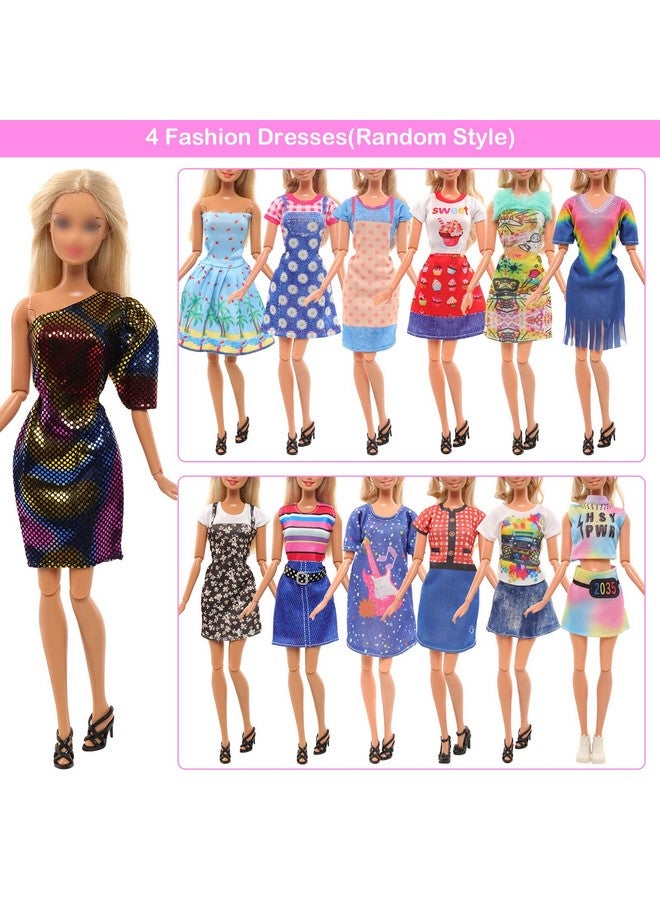 Barwa BARWA 18 Pack Doll Clothes and Accessories Including 4 Fashion Dresses 4 Sets Casual Outfits Tops and Trousers, Shorts 10 Bag Crown Necklace for 11.5 inch Girl Dolls…  - Image 4