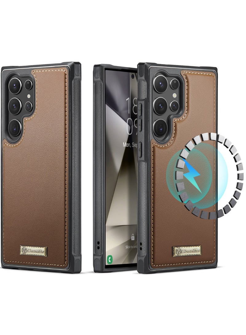 CaseMe Phone Case Compatible with Samsung Galaxy S23 Ultra Luxury PU Leather Back Cover Cover Magnetic Wireless Charging Compatible with Samsung Galaxy S23 Ultra (Brown) - Image 1