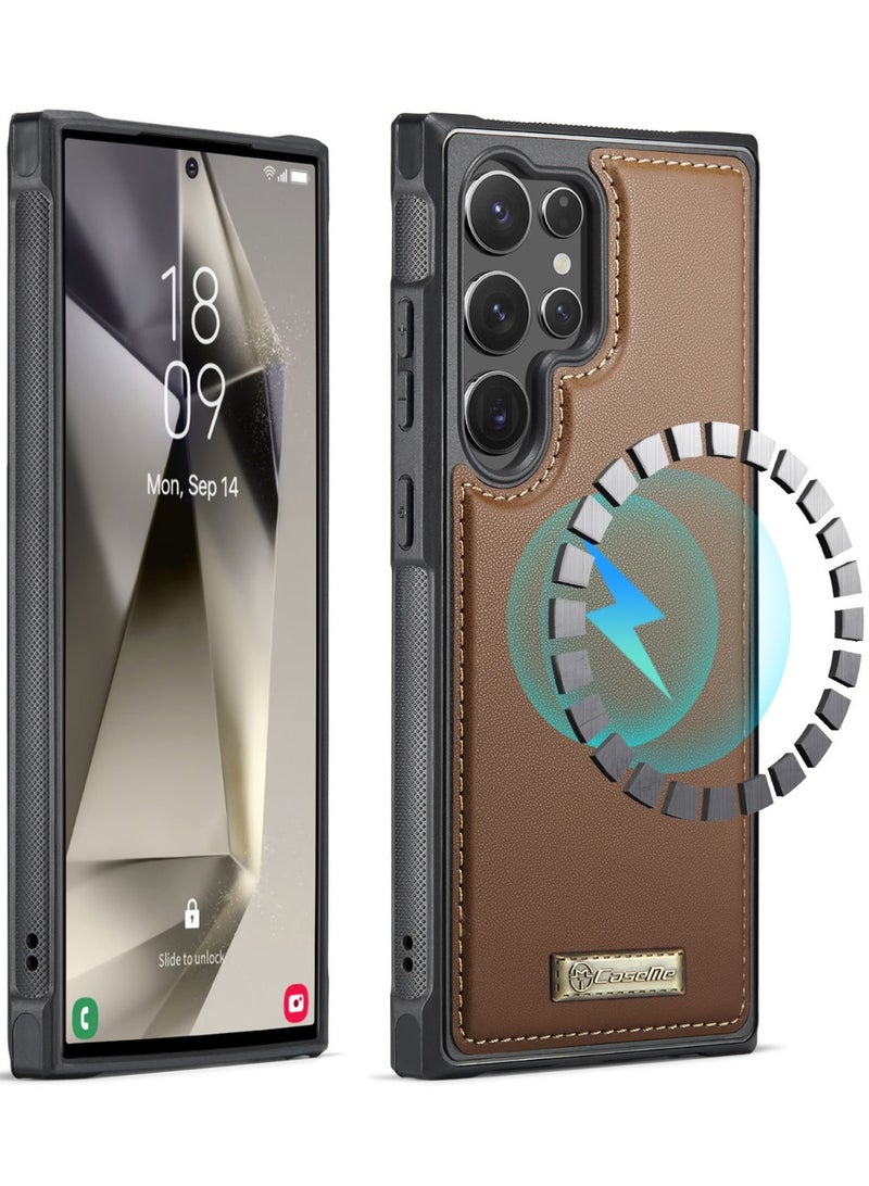 CaseMe Phone Case Compatible with Samsung Galaxy S23 Ultra Luxury PU Leather Back Cover Cover Magnetic Wireless Charging Compatible with Samsung Galaxy S23 Ultra (Brown) - Image 2