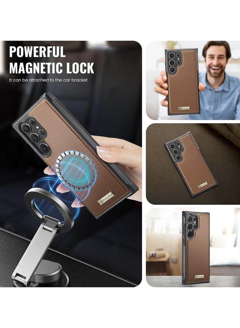 CaseMe Phone Case Compatible with Samsung Galaxy S23 Ultra Luxury PU Leather Back Cover Cover Magnetic Wireless Charging Compatible with Samsung Galaxy S23 Ultra (Brown) - Image 4