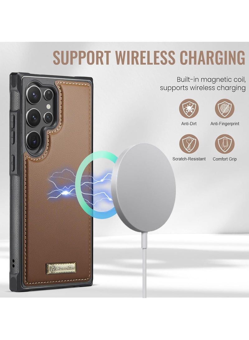 CaseMe Phone Case Compatible with Samsung Galaxy S23 Ultra Luxury PU Leather Back Cover Cover Magnetic Wireless Charging Compatible with Samsung Galaxy S23 Ultra (Brown) - Image 3
