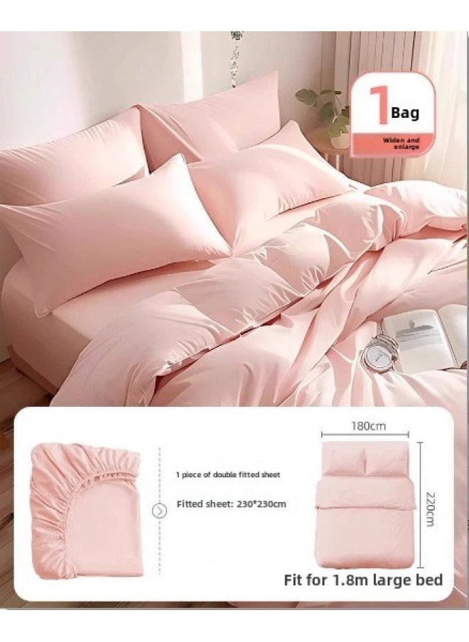 Generic Disposable Bed Sheet Quilt Cover Pillowcase Bed Hat Double Four-piece Set Travel Hotel Dirty-separated Sterilized Non-washable Bedding-Color:Sakura Powder-Specifications:Four-piece Set  - Image 1