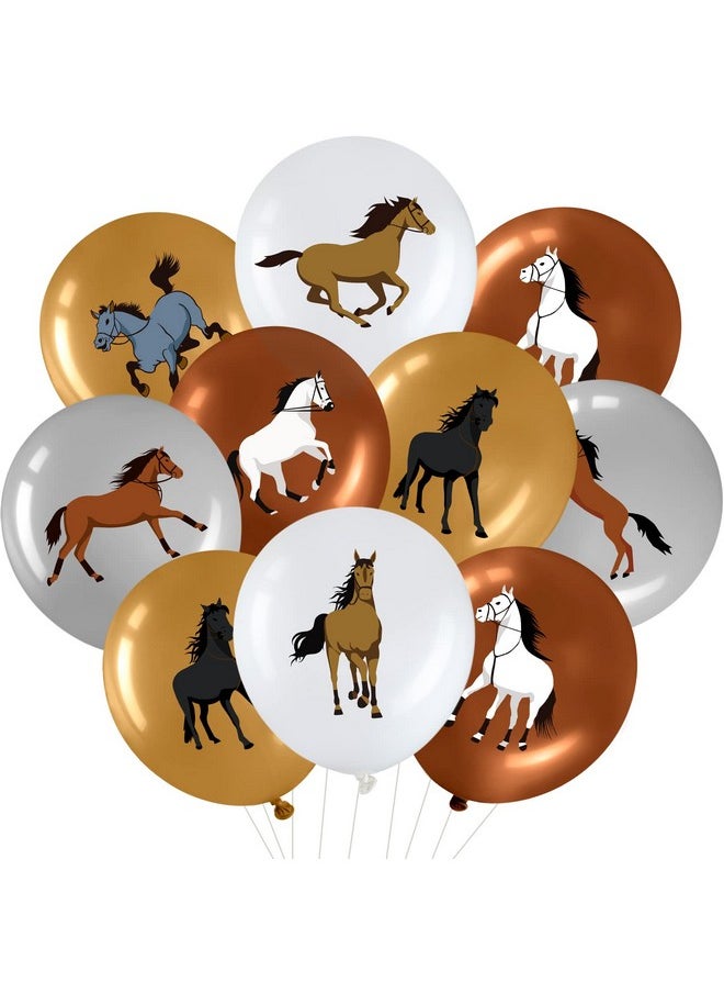 Suilung 40 Pieces 12 Inch Horse Birthday Party Latex Balloons Decorations, Brown White Silver Horse Balloon Horse Racing Theme Decor For Wedding Party Baby Shower Cowboy Party Supplies Indoor Outdoor  - Image 1