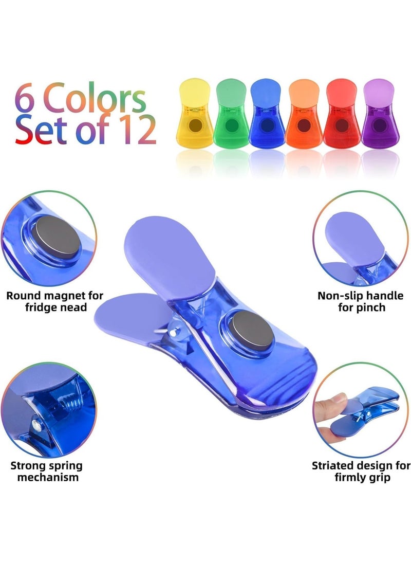 ChicAbode 12 Pack Food Snack Bag Sealing Clips, Multicolor Magnetic Plastic Clips, Refrigerator Magnet Clips for Notes Photos, Practical Accessories for Home Kitchen Office Use - Image 3
