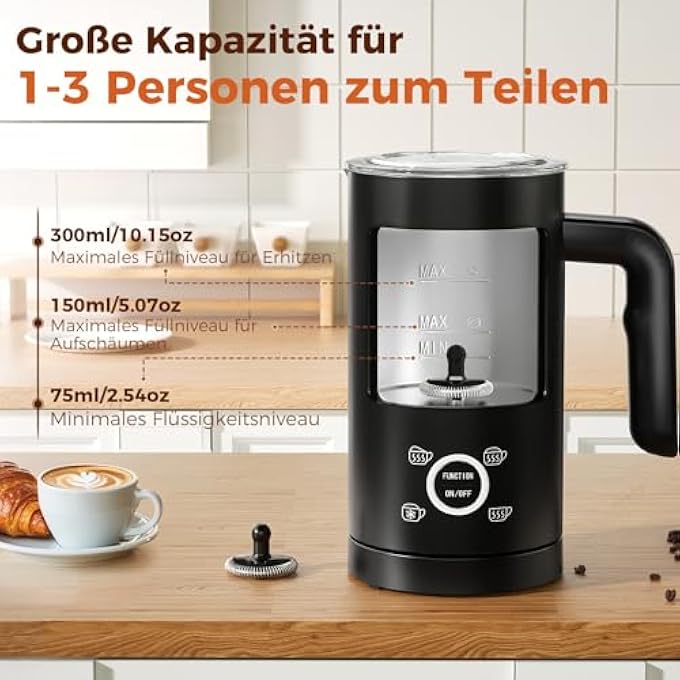 yashe 4 In 1 Electric Milk Frother And Warmer 500 W 300 Ml For HotCold Foam Ideal For Coffee Cappuccino Latte Macchiato Silent NonStick Coating Easy Cleaning - Image 3