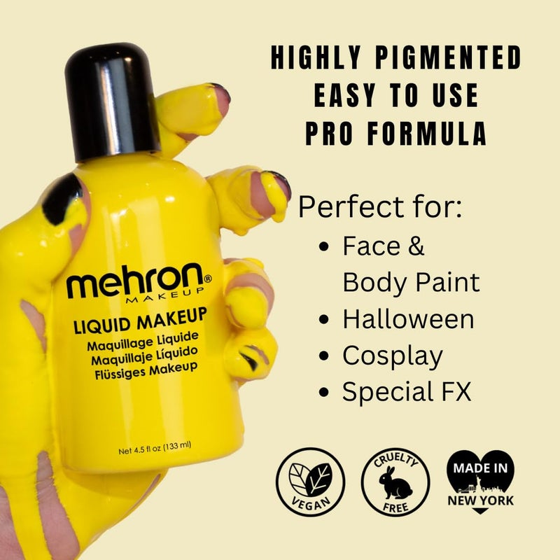 Mehron Makeup Liquid Makeup | Face Paint and Body Paint Perfect for Halloween, Cosplay I Air Brush Compatible 4.5 oz (133 ml) (Yellow) - Image 2