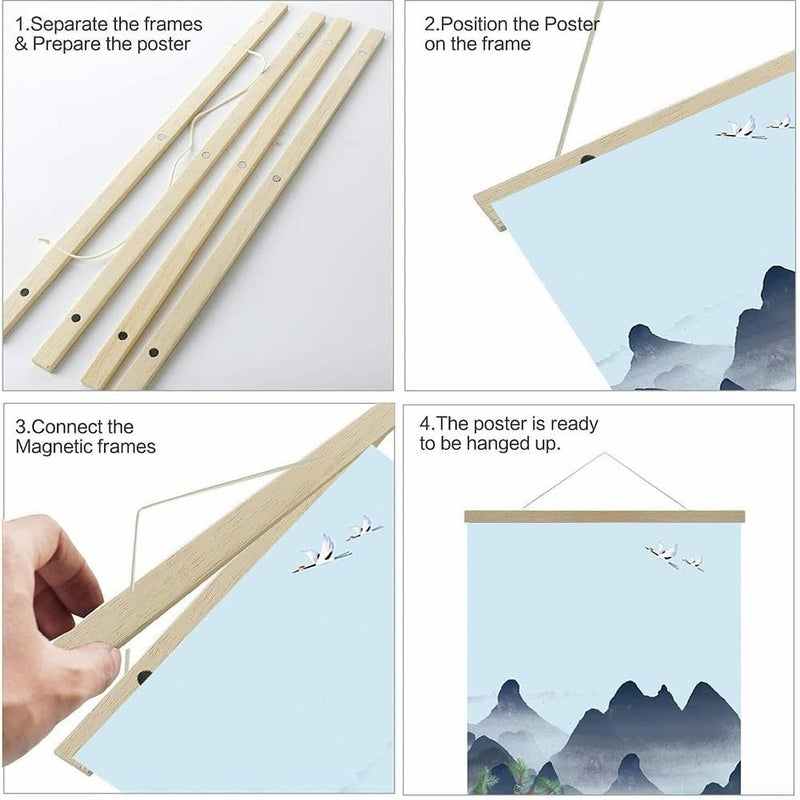 Tufgo Pine Wood Magnetic Poster Frame Set with Natural Finish and Leather Hanging Strap for Photos Prints Maps Scrolls in Living Room Bedroom or Office Wall Décor Fits 21cm to 51cm(21cm) Stable base - Image 3