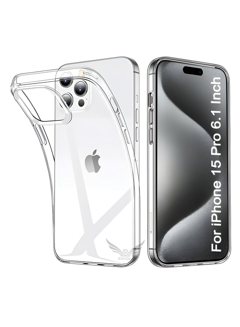 BORTONY iPhone 15 Pro Case Clear Ultra Slim Thin Flexible Scratch Resistant Gel Rubber Soft Silicone Protective Case Cover for Apple iPhone 15 Pro 6.1 Inch 2023 - Image 1