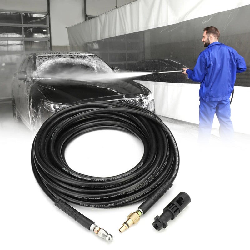 Pressure Washer Hose: Black PVC & Stainless Steel, Kink-Resistant, Durable - High Pressure Cleaning Accessory for Indoor Outdoor Pipe Drain Toilet Cleaning - Image 2