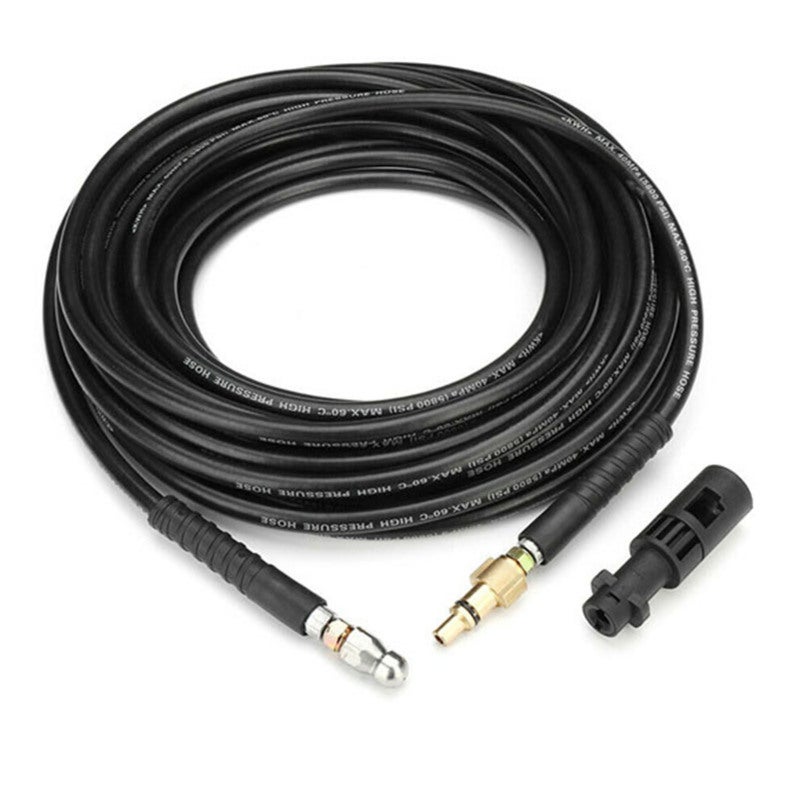 Pressure Washer Hose: Black PVC & Stainless Steel, Kink-Resistant, Durable - High Pressure Cleaning Accessory for Indoor Outdoor Pipe Drain Toilet Cleaning - Image 1