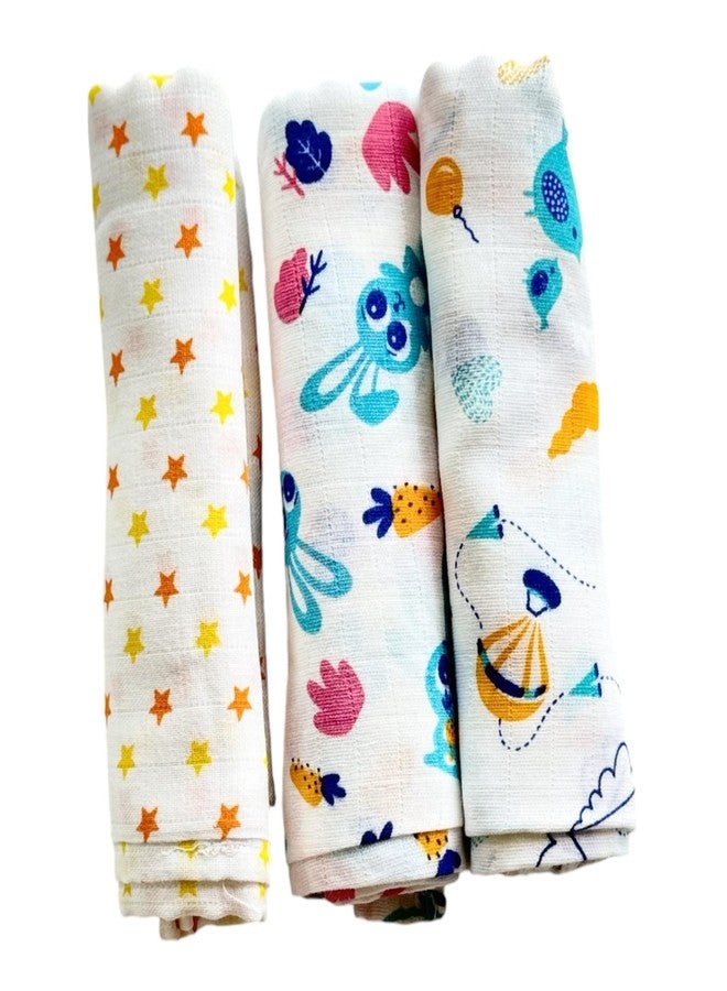 Picksparrow 100% Cotton Newborn Baby Bath Towel/Muslin Swaddle Wrap/Baby Nappy Cloth/Muslin Square/Newborn Essentials(Pack of 3) (70 * 70 cm) - Image 1