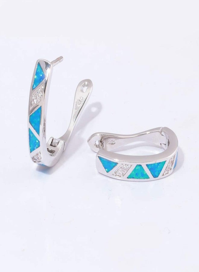 CiNily Blue Fire Opal Zircon Womens Small Hoop Earrings White Gold Plated Gemstone Hoop Earrings - Image 4