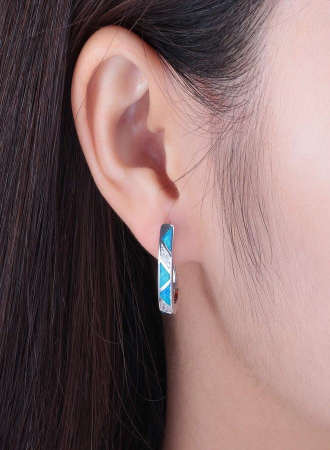 CiNily Blue Fire Opal Zircon Womens Small Hoop Earrings White Gold Plated Gemstone Hoop Earrings - Image 3