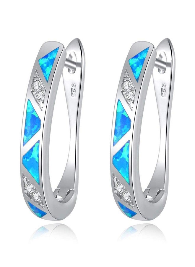 CiNily Blue Fire Opal Zircon Womens Small Hoop Earrings White Gold Plated Gemstone Hoop Earrings - Image 1