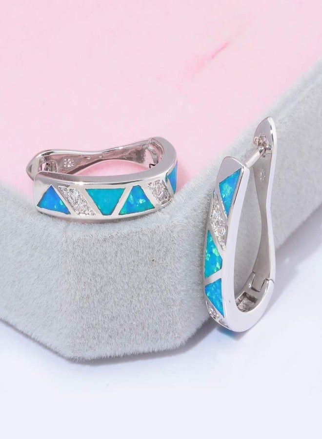 CiNily Blue Fire Opal Zircon Womens Small Hoop Earrings White Gold Plated Gemstone Hoop Earrings - Image 5